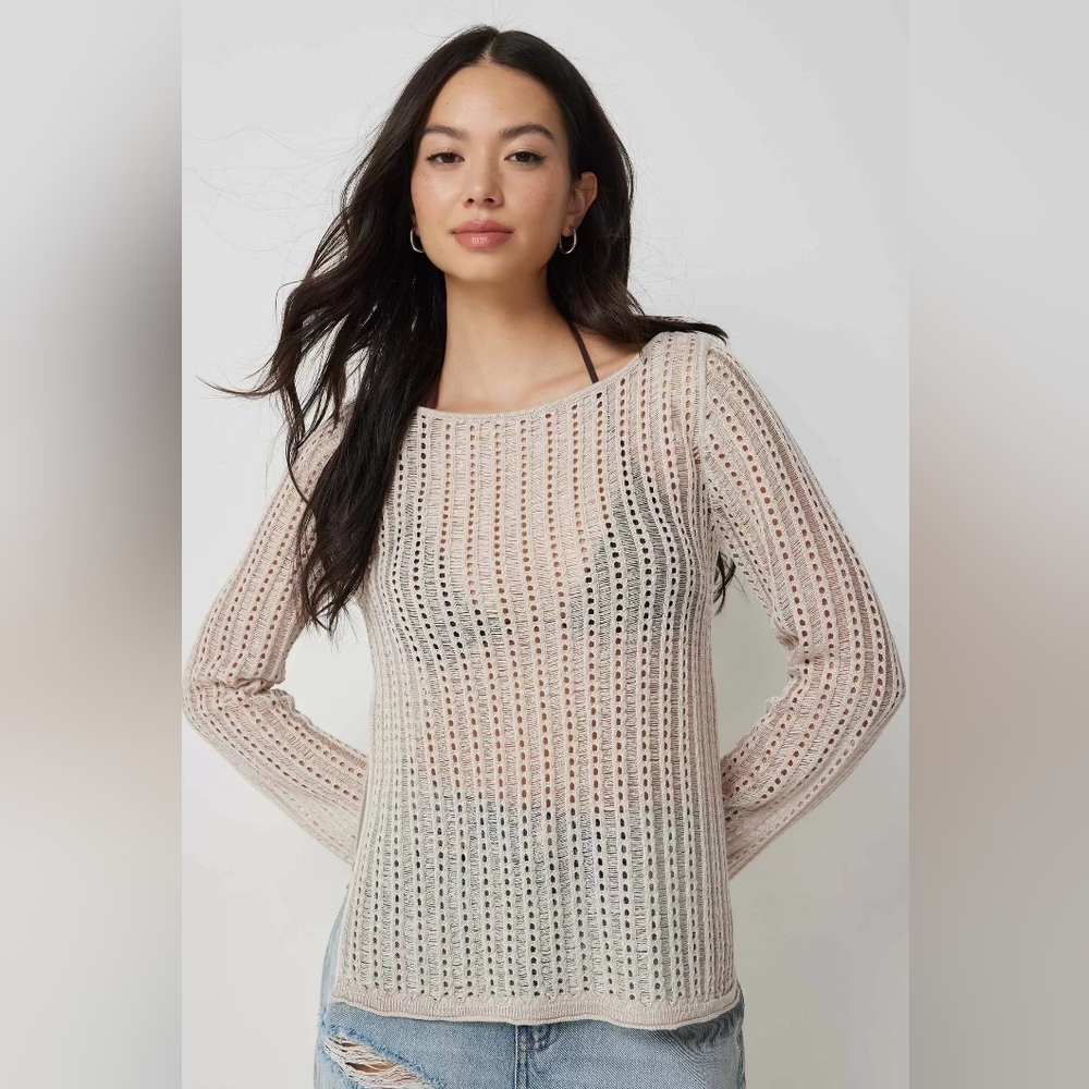 NWT Open Stitch Side Slit Boat Neck Sweater